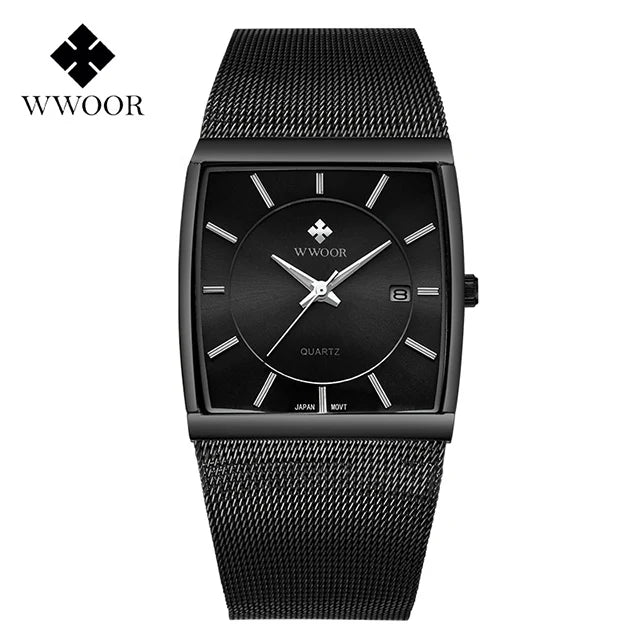 WWOOR Luxury Rectangle Watch - Ultra-Thin Stainless Steel Sport Timepiece