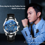 OLEVS 2876 Chronograph Watches Genuine Leather Stainless Steel Wrist Watch Men Watch Luxury