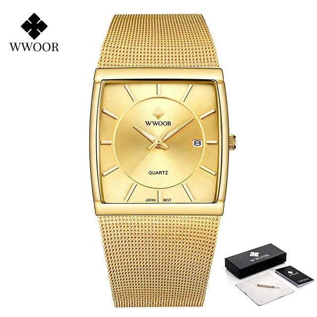 WWOOR Luxury Rectangle Watch - Ultra-Thin Stainless Steel Sport Timepiece