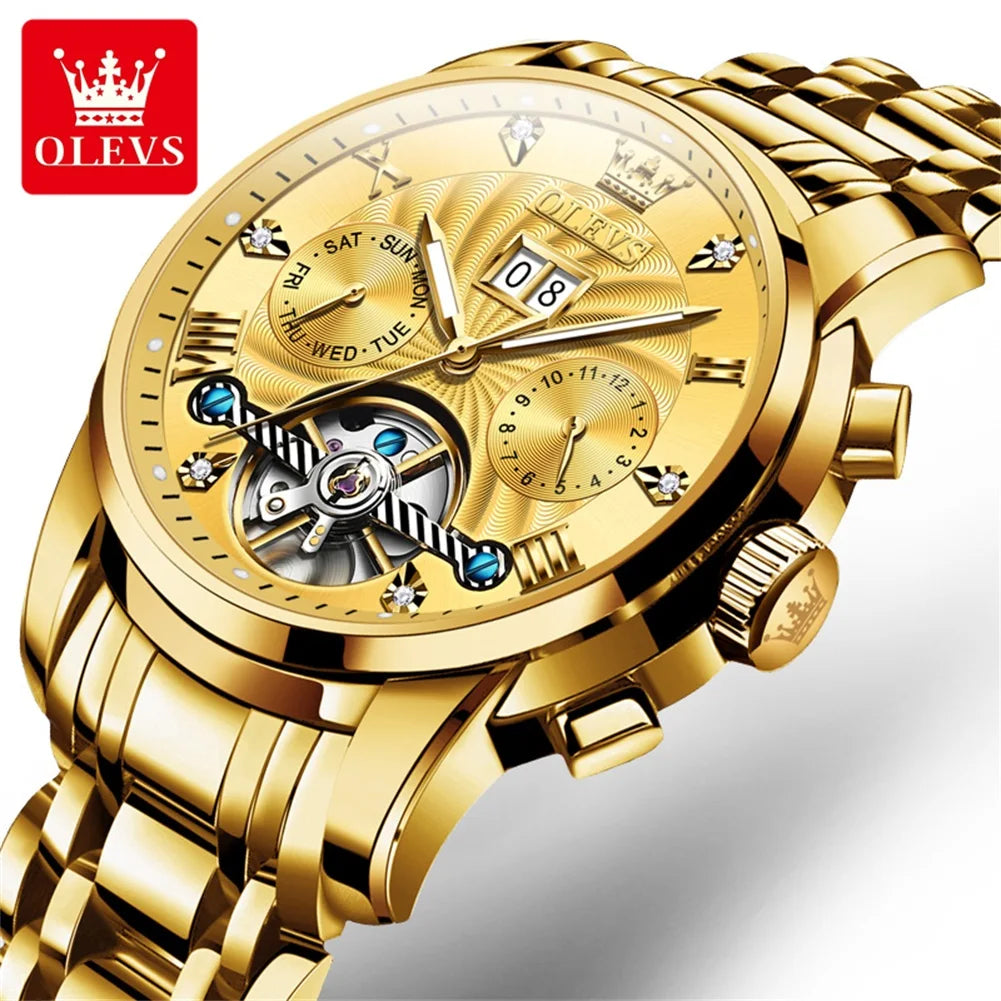 OLEVS 9910 Tourbillon Watch - Self-Winding Luminous Steel