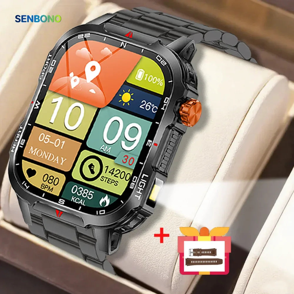SENBONO 1100 Inch Large Battery MAX68 Smart Watch 2.01 Inch TFT Screen IP68 Sports Outdoor Flashlight Wireless Call Smart Watch - Wear444