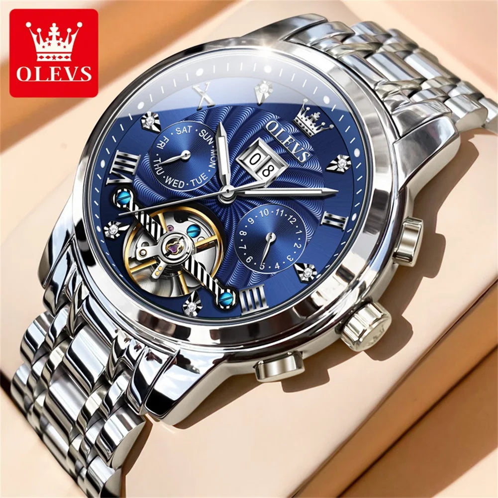 OLEVS 9910 Sports Automatic Tourbillon Watch - Self-Winding Luminous Waterproof
