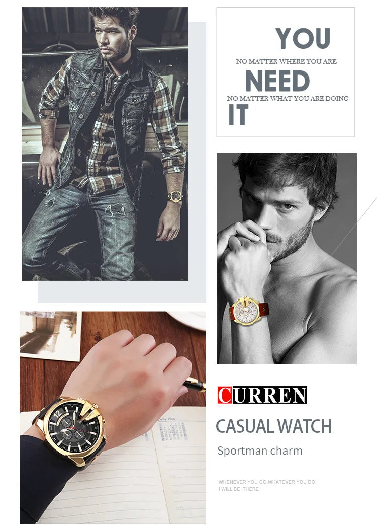 Luxury Gold Leather Watch - Military Inspired Design