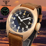 Tandorio 36mm Pilot Bronze Real Cusn8 Case NH35 PT5000 Automatic Mechanical Men Watch 20atm Dive Domed AR Sapphire Glass Leather