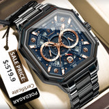 POEDAGAR 983 Sports Quartz Reloj Hombre Men's Stainless Men Watch Luxury Chronograph Square Waterproof Luminous Hands Watches