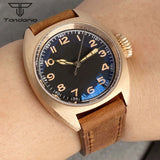 Tandorio 36mm Pilot Bronze Real Cusn8 Case NH35 PT5000 Automatic Mechanical Men Watch 20atm Dive Domed AR Sapphire Glass Leather