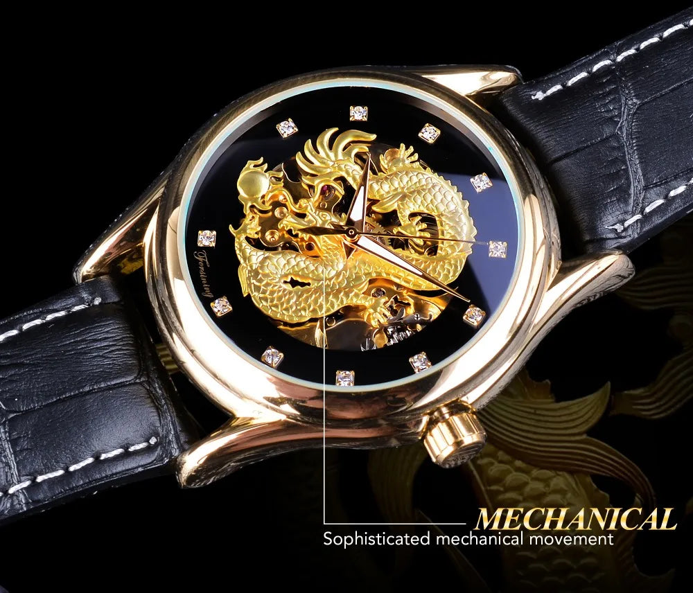 Forsining Automatic Skeleton Watch - Dragon Design Gold