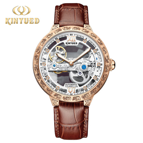 2024 Hot Selling Kinyued Brand J089 New Waterproof Watch Design Leather Strap Moon Phase Men Watch Wristwatch
