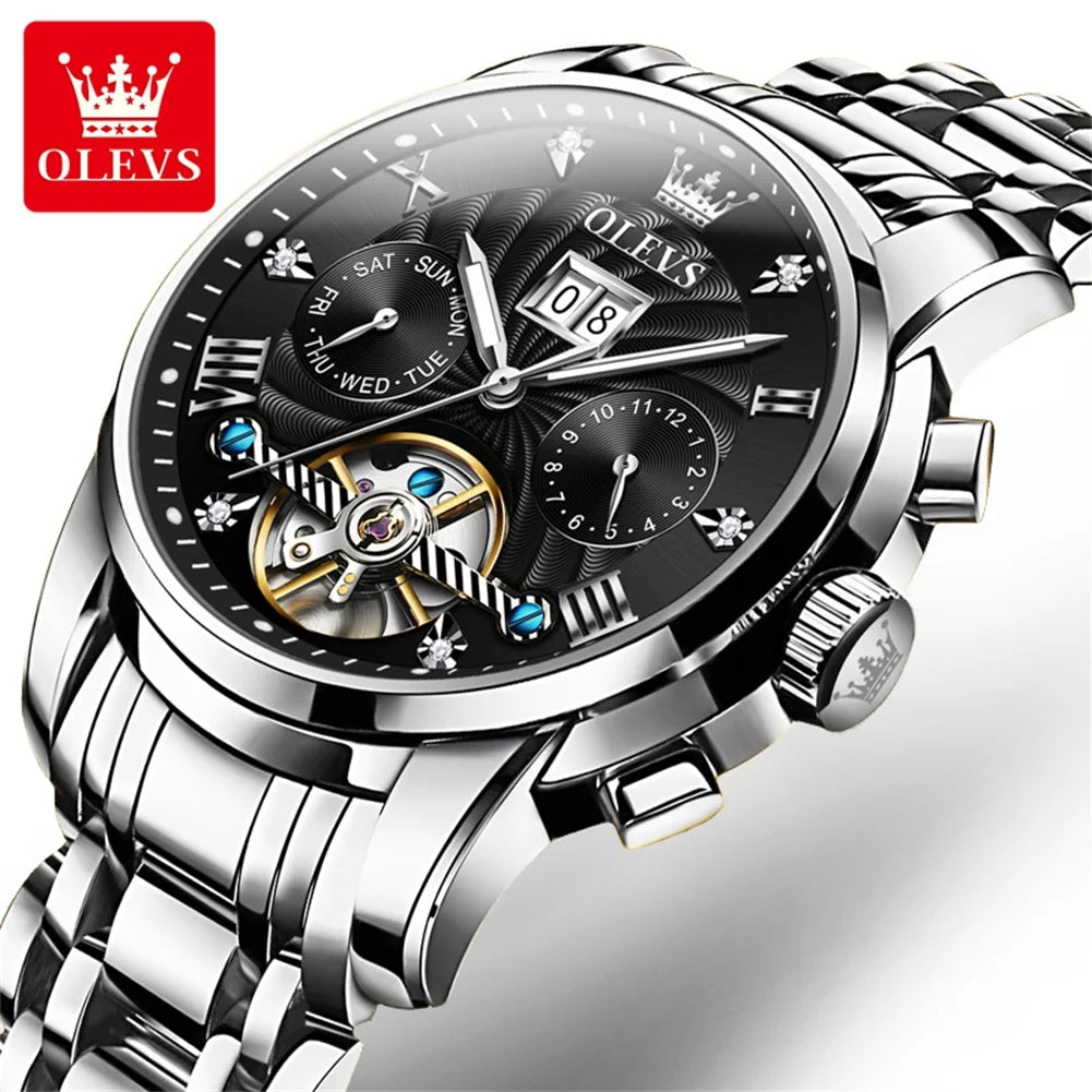 OLEVS 9910 Sports Automatic Tourbillon Watch - Self-Winding Luminous Waterproof
