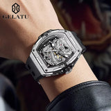 GELATU 6021 Hollow Men Watch Silicone Strap Fashion Waterproof High End Diamond Dragon Dial Brand Automatic Mechanical Watches