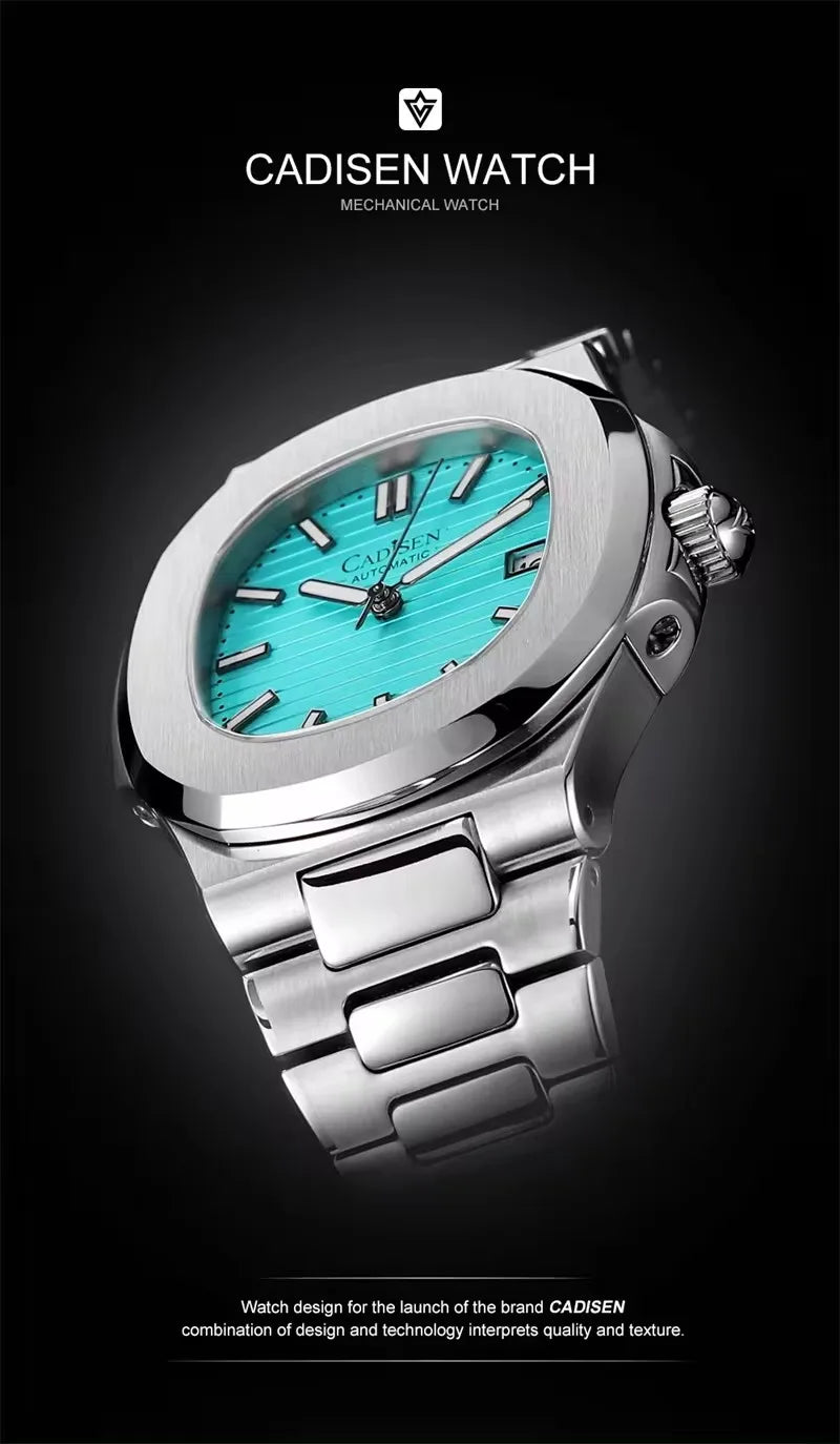 CADISEN 2024 New Design NH35A Movement Men Watch Mechanical Watch Male 100M Waterproof Automatic Sapphire Wrist Watch Blue Clock