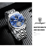 Poedagar 141  Skeleton Waterproof Men Watch  Mechanical Gold Blue Automatic Mens Watches Luxury Stainless Steel Wristwatch Man