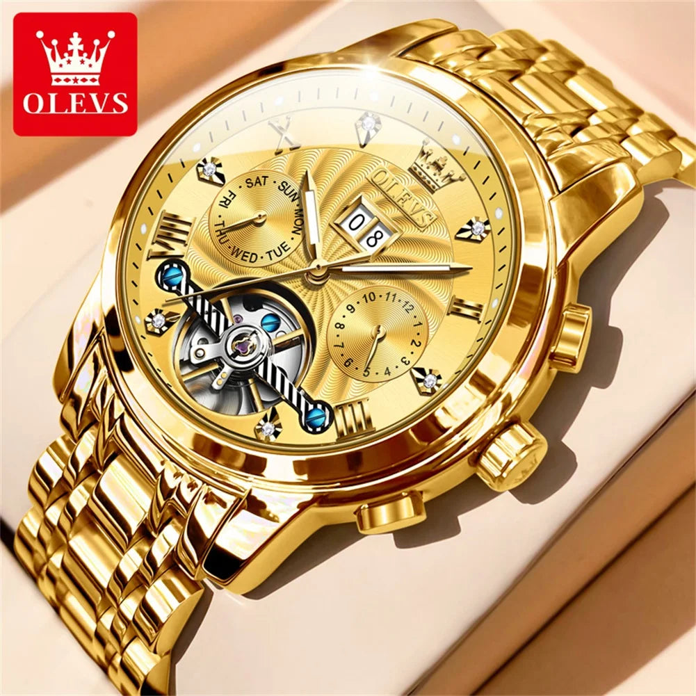 OLEVS 9910 Sports Automatic Tourbillon Watch - Self-Winding Luminous Waterproof