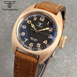 Tandorio 36mm Pilot Bronze Real Cusn8 Case NH35 PT5000 Automatic Mechanical Men Watch 20atm Dive Domed AR Sapphire Glass Leather
