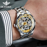 OUPINKE Tungsten Steel Strip Men Watch Fully Transparent Dial Automatic Mechanical Watches Waterproof Sapphire Mirror Surface