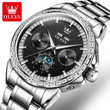 OLEVS 6695 Mechanical Automatic Movt Watches High Quality Stainless Steel Strap Auto Week 24 Hours Moon Phase Display SmartWatch