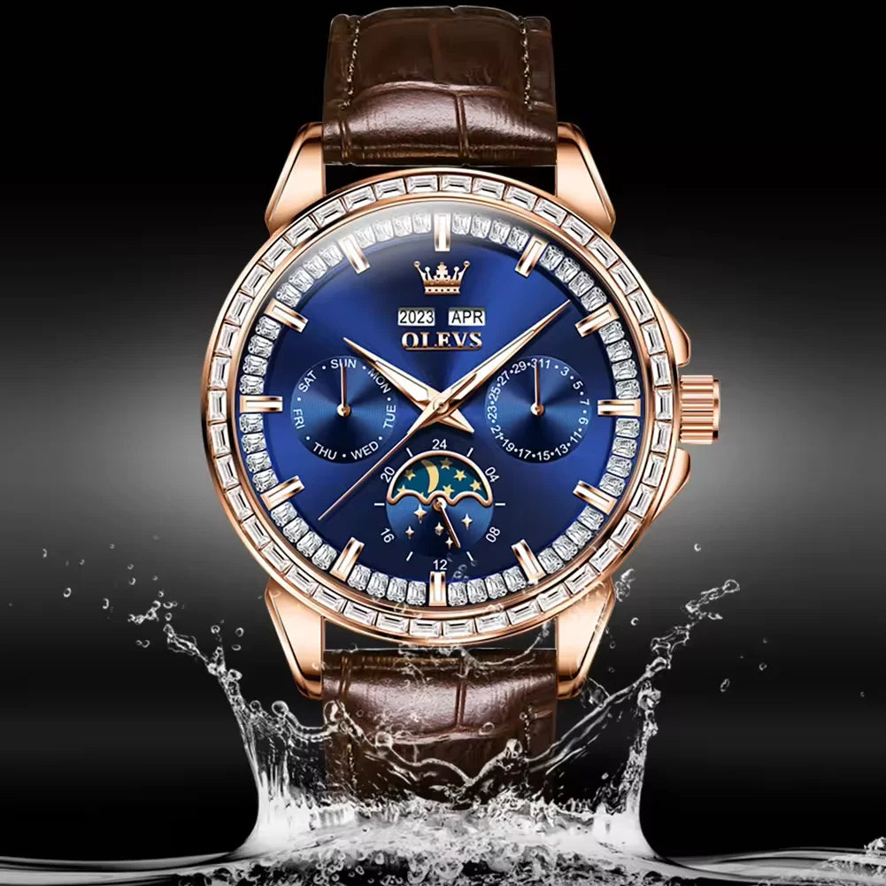 OLEVS 6695 Automatic Mechanical Watch - Leather Strap Calendar Function