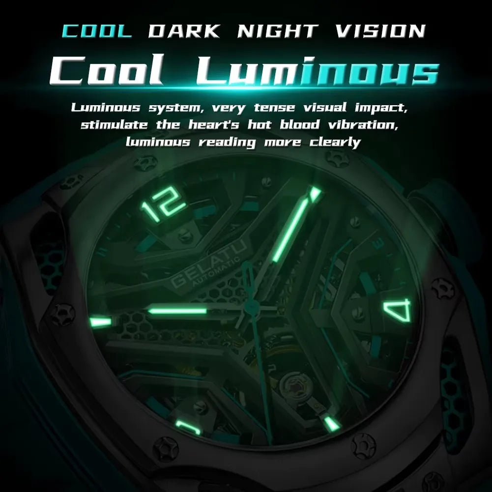 GELATU 6007 Men Watch Tourbillon Fully Automatic Mechanical Watch Luxury Band Fashion Sports Waterproof Man Watch Reloj Hombres