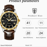 POEDAGAR 615 Men's Watch New Leather Men Watch Waterproof Luminous Date Week Quartz Diamond Watches for Men Factory Wholesale