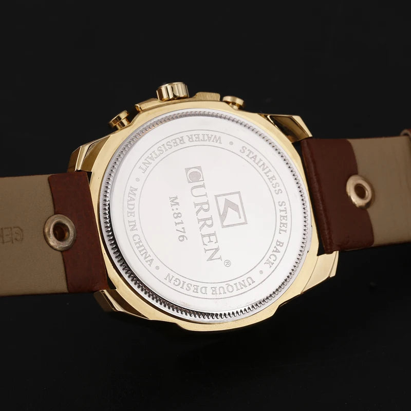 Luxury Gold Leather Watch - Military Inspired Design