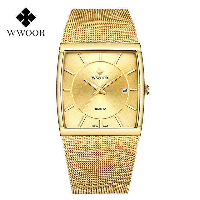 WWOOR Luxury Rectangle Watch - Ultra-Thin Stainless Steel Sport Timepiece