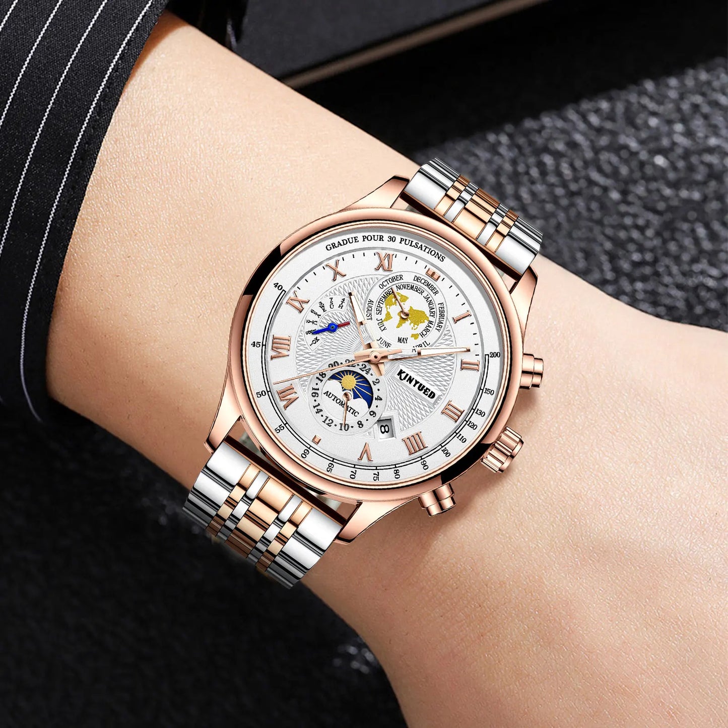J120 Earth Dial Watch - Rose Gold Automatic Mechanical