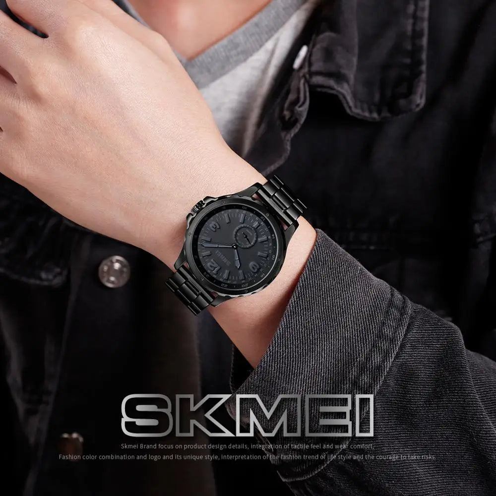 SKMEI Fashion Men Watches Top Brand Luxury Quartz Watch Casual Classic Black Full Steel Wristwatch for Male Relogio Masculino
