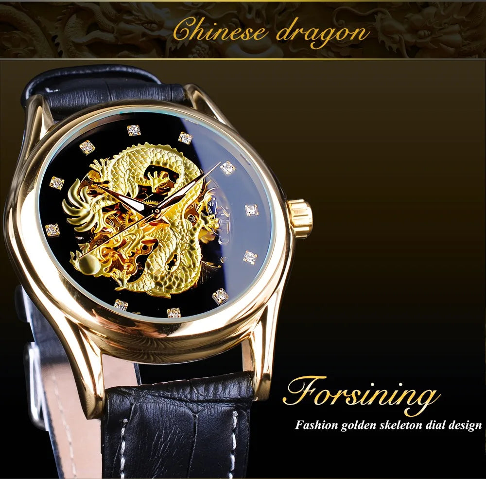 Forsining Automatic Skeleton Watch - Dragon Design Gold