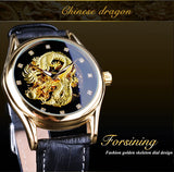 Top Brand Luxury Forsining Watch Diamond Display Dragon Golden Display Luminous Hand Transparent Men Watch Mechanical Watch