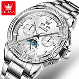 OLEVS 6695 Mechanical Automatic Movt Watches High Quality Stainless Steel Strap Auto Week 24 Hours Moon Phase Display SmartWatch