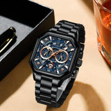 POEDAGAR 983 Men Watch Luxury Chronograph Square Waterproof Luminous Hands Sports Quartz Reloj Hombre Men's Stainless Watches