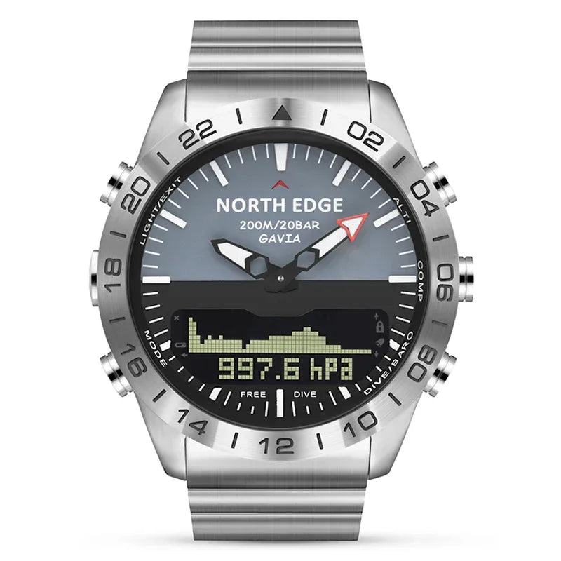 NORTH EDGE Mens Dive Watch Military Army Luxury Full Steel Smartwatch Compass Altimeter Barometer Digital Clock Waterproof 200m - Wear444