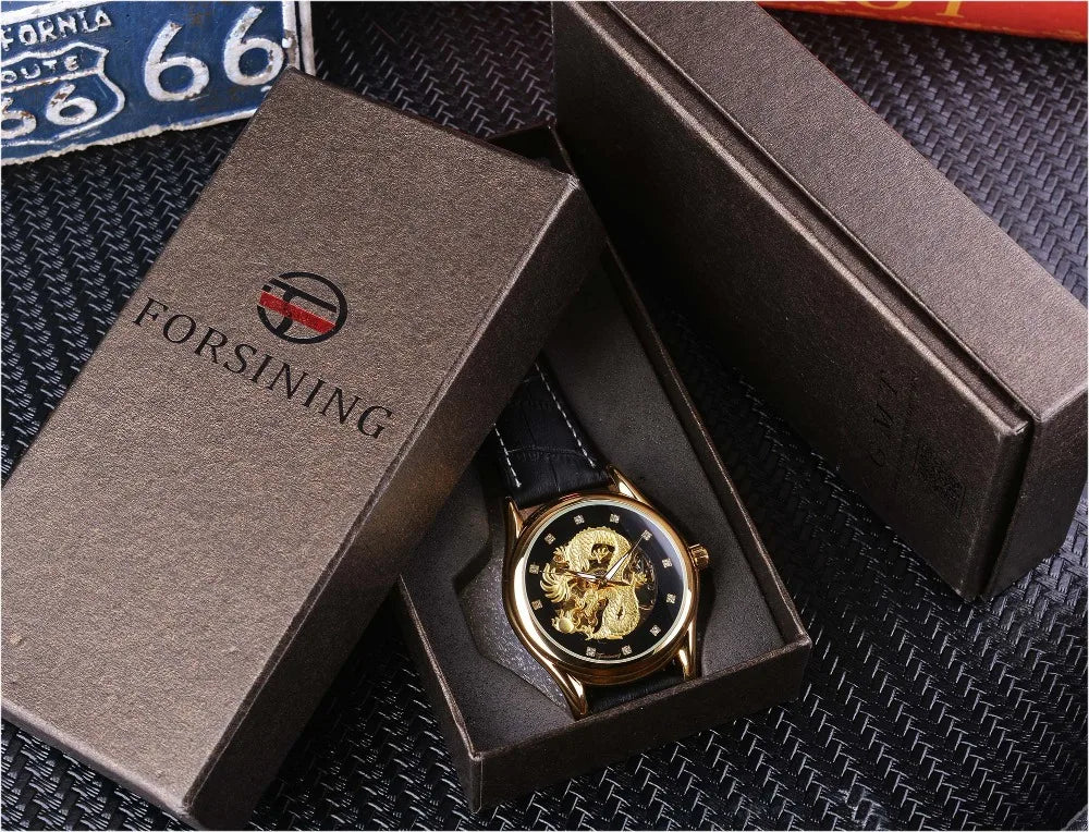 Forsining Automatic Skeleton Watch - Dragon Design Gold