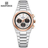 NAVIFORCE Trend Silver Blue Stainless Steel Couple Quartz Watches Calendar Chronograph for Lovers Waterproof Fashion Men Watch