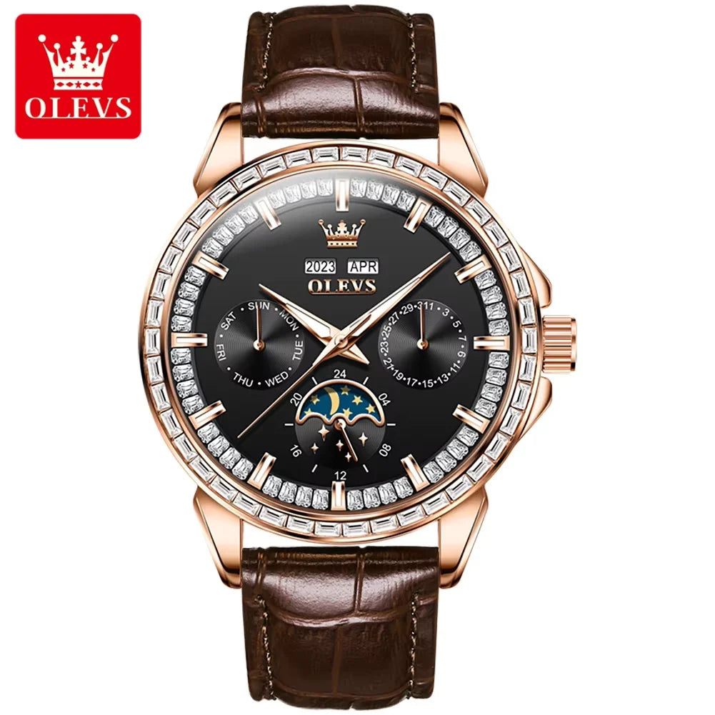 OLEVS 6695 Automatic Mechanical Watch - Leather Strap Calendar Function