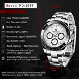 Ice Blue PAGANI DESIGN 1644 Men Watch Quartz Chronograph Waterproof  VK63 AR Sapphire Wristwatch