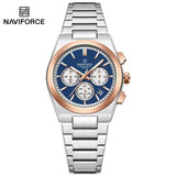NAVIFORCE Trend Silver Blue Stainless Steel Couple Quartz Watches Calendar Chronograph for Lovers Waterproof Fashion Men Watch