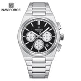 NAVIFORCE Trend Silver Blue Stainless Steel Couple Quartz Watches Calendar Chronograph for Lovers Waterproof Fashion Men Watch