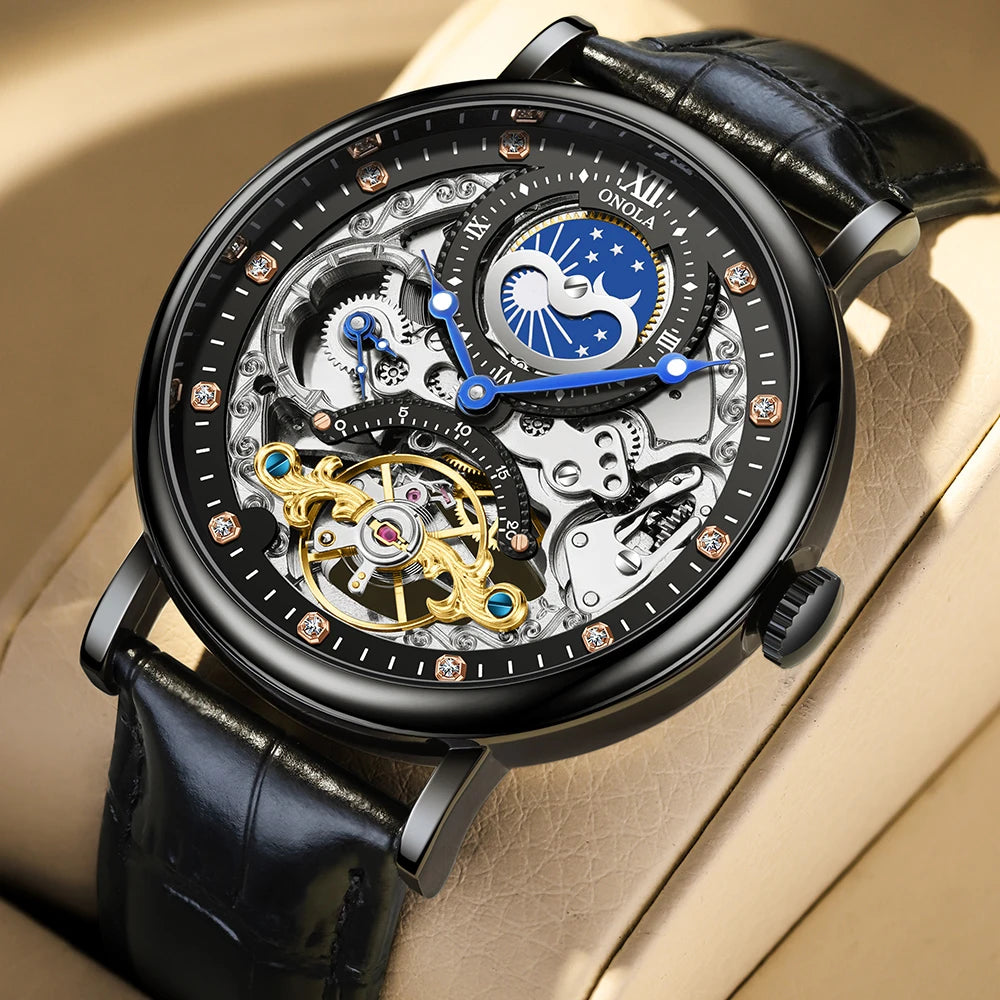 ONOLA 6836 Skeleton Tourbillon Watch - Gold Silver Automatic