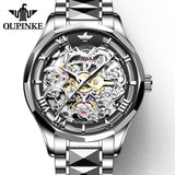 OUPINKE Tungsten Steel Strip Men Watch Fully Transparent Dial Automatic Mechanical Watches Waterproof Sapphire Mirror Surface