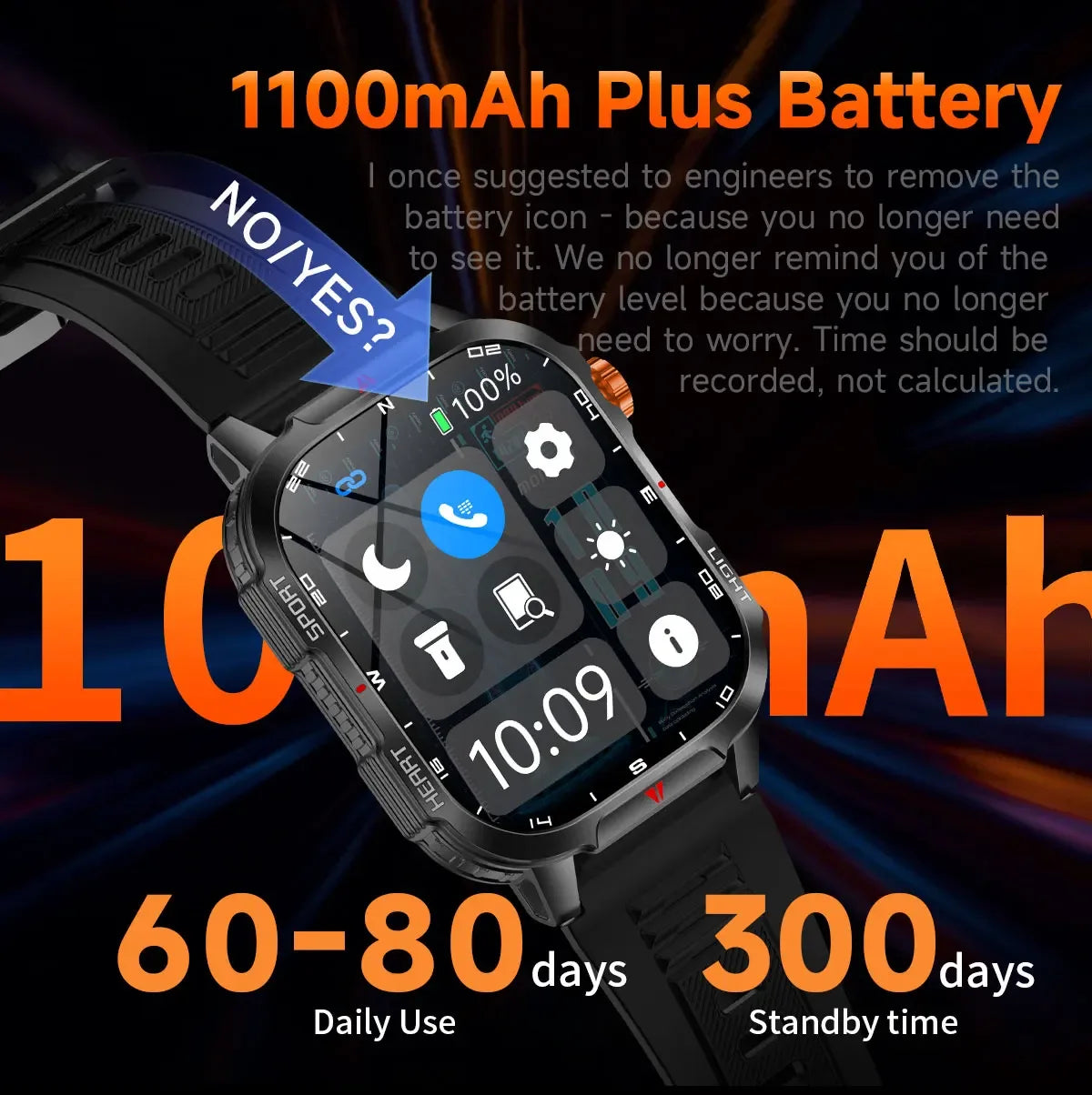 SENBONO 1100 Inch Large Battery MAX68 Smart Watch 2.01 Inch TFT Screen IP68 Sports Outdoor Flashlight Wireless Call Smart Watch - Wear444