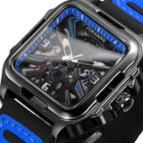 FORSINING Fashion Square Skeleton Mechanical Men Watch Automatic Movement Clock Sport Black Rubber Band Luxury Watches Silver