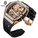 GELATU 6021 Hollow Men Watch Silicone Strap Fashion Waterproof High End Diamond Dragon Dial Brand Automatic Mechanical Watches