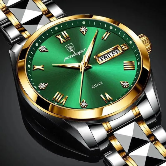 New POEDAGAR 985 Top Brand Luxury Green Dial Men Watch Waterproof Luminous Date Clock Mechanical Watch for Men Quartz Wristwatch