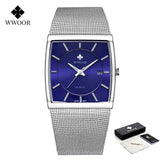 WWOOR 2024 Fashion Men Watch Full Steel Mesh Belt Waterproof Men Clock Luxury Watch For Men Quartz Sport Wristwatch Reloj Hombre