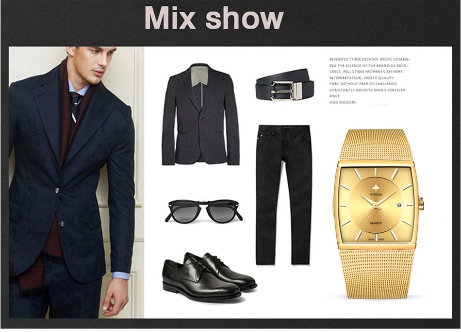 WWOOR Luxury Rectangle Watch - Ultra-Thin Stainless Steel Sport Timepiece