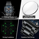POEDAGAR 983 Men Watch Luxury Chronograph Square Waterproof Luminous Hands Sports Quartz Reloj Hombre Men's Stainless Watches