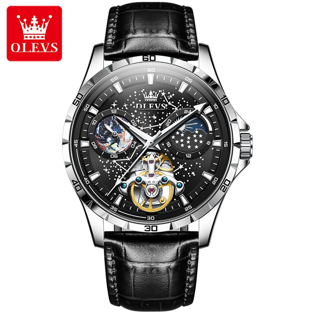 OLEVS 6689 Automatic Mechanical Watch - Waterproof Leather Strap