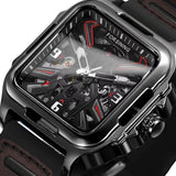 FORSINING Fashion Square Skeleton Mechanical Men Watch Automatic Movement Clock Sport Black Rubber Band Luxury Watches Silver