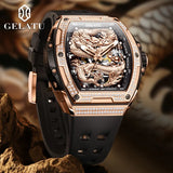 GELATU 6021 Hollow Men Watch Silicone Strap Fashion Waterproof High End Diamond Dragon Dial Brand Automatic Mechanical Watches
